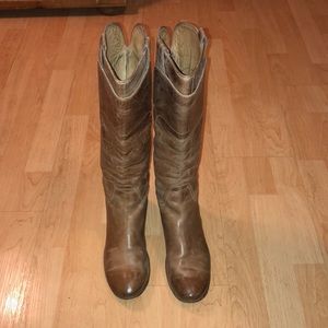 Frye Brown leather flat knee high boots